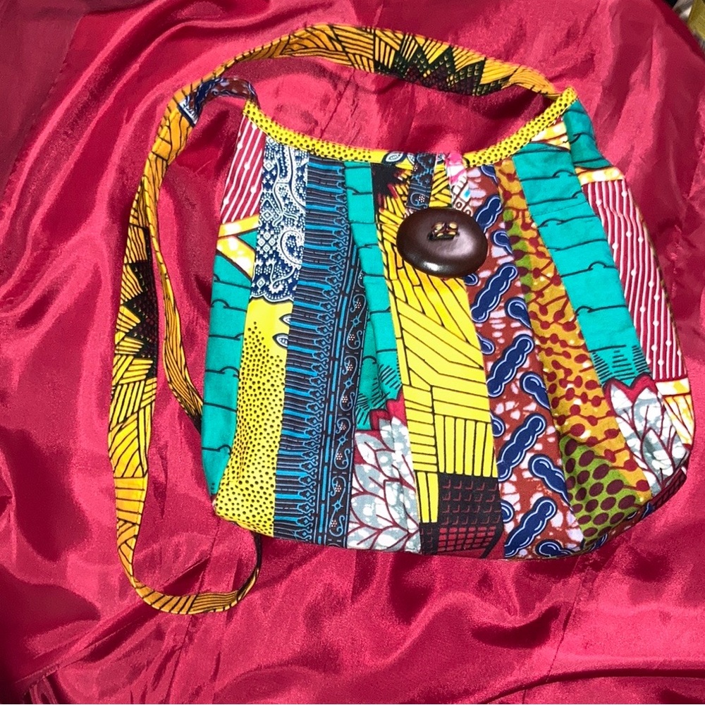 Queen Alaffia Afro African Patchwork print Fabric cross body Bag Handbag New